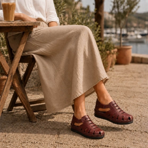 ALENA-G Kadın Deri Sandalet Bordo - 2