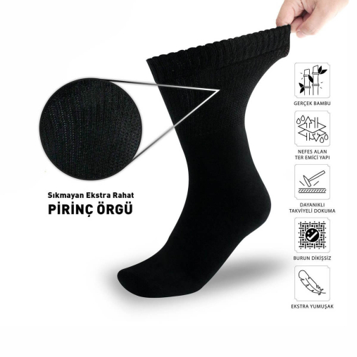 Diyabetik Erkek Bambu Çorap Siyah - Forelli