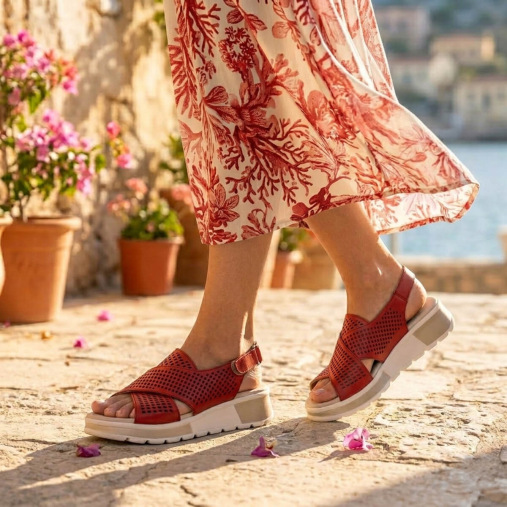 EMBER-G Kadın Deri Sandalet Kırmızı - 2