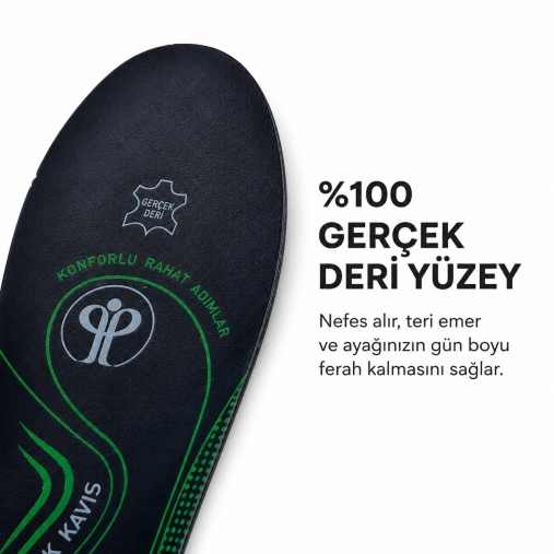 Erkek Ayakkabıları İçin Yüksek Kavis Yapısına Uygun Deri Fuspet Siyah - Forelli (1)