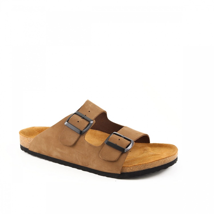 SOLIVE-G Erkek Deri Terlik Kum Nubuk - Forelli