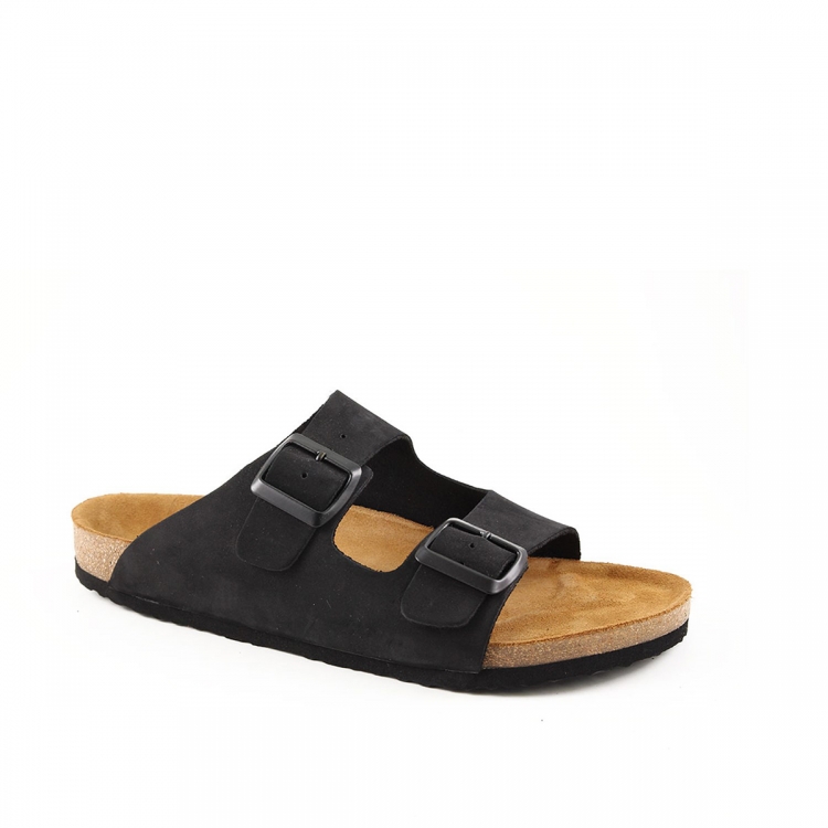 SOLIVE-G Erkek Deri Terlik Siyah Nubuk - Forelli