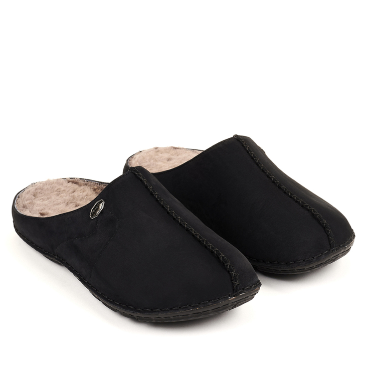 EDEL-G Erkek Deri Terlik Siyah Nubuk - Forelli (1)