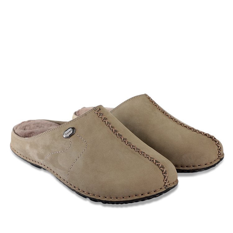 EDEL-G Erkek Deri Terlik Bej Nubuk - Forelli (1)