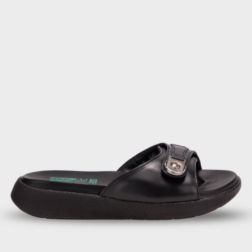 ADORA-G Kadın Deri Terlik Siyah - Forelli