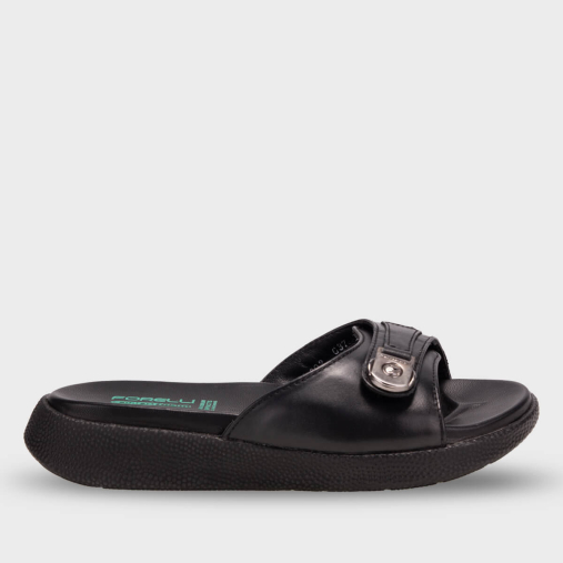 ADORA-G Kadın Deri Terlik Siyah - Forelli