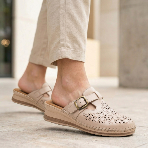 CARY-H Kadın Deri Terlik Bej - Forelli (1)