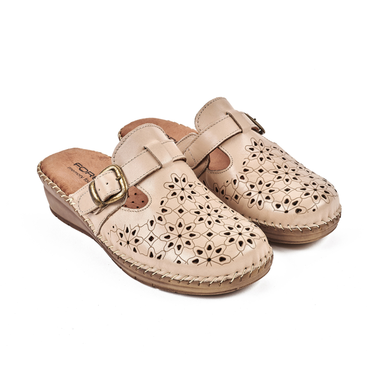 CARY-H Kadın Deri Terlik Bej - Forelli (1)