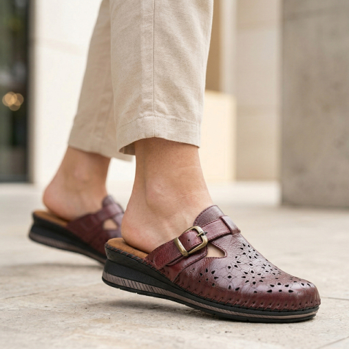 CARY-H Kadın Deri Terlik Bordo - 2