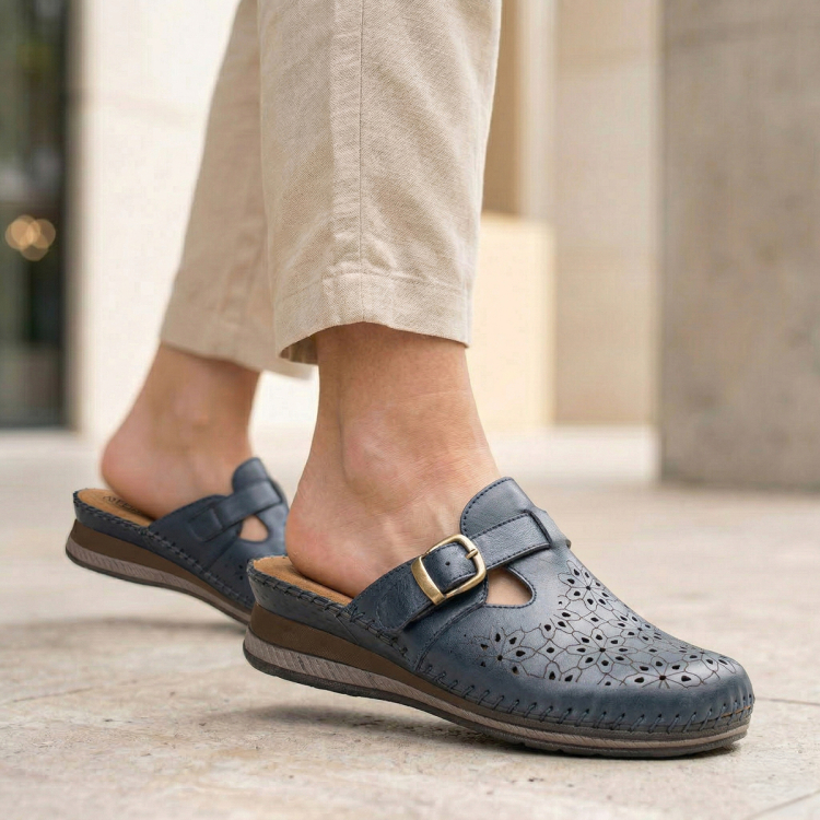 CARY-H Kadın Deri Terlik Lacivert - Forelli (1)