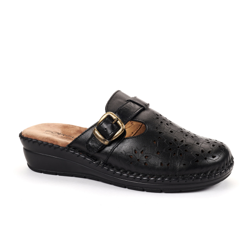 CARY-H Kadın Deri Terlik Siyah - Forelli