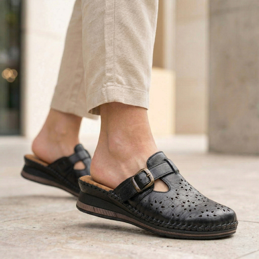 CARY-H Kadın Deri Terlik Siyah - Forelli (1)