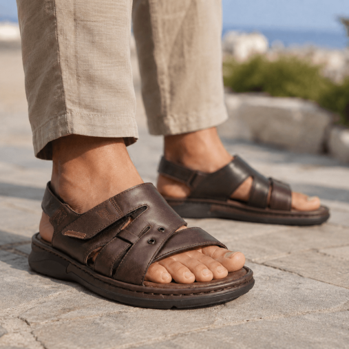BERKAY-G Erkek Deri Sandalet Kahve - Forelli (1)