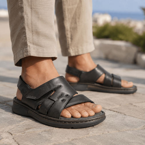 BERKAY-G Erkek Deri Sandalet Siyah - Forelli (1)