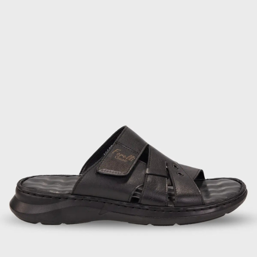 BERKE-G Erkek Deri Terlik Siyah - Forelli