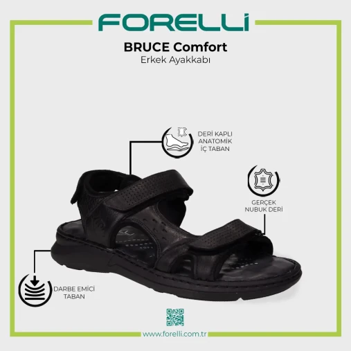 Forelli BRUCE-G Comfort Erkek Sandalet Siyah Nubuk - 5