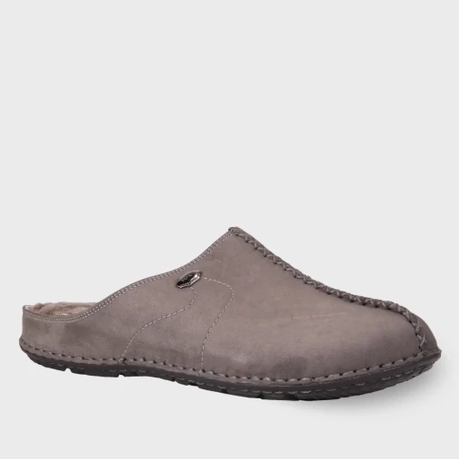 EDEL-G Erkek Kürklü Deri Terlik Füme Nubuk - 2