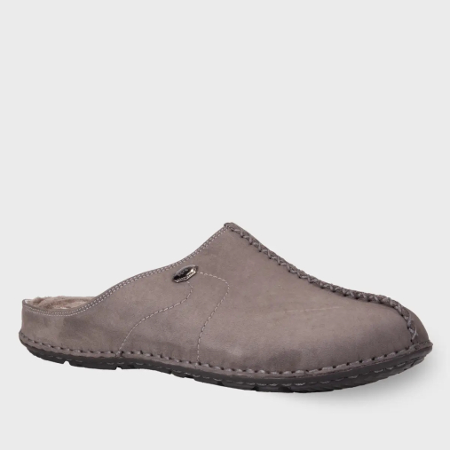 EDEL-G Erkek Kürklü Deri Terlik Füme Nubuk - 2