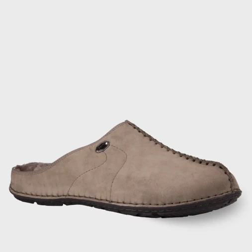 EDEL-G Erkek Kürklü Deri Terlik Gri Nubuk - 2