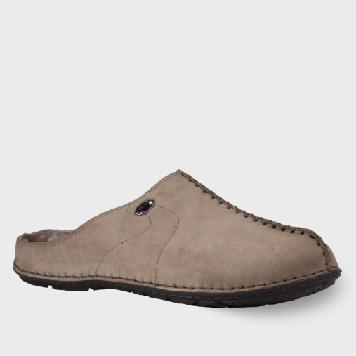 EDEL-G Erkek Kürklü Deri Terlik Gri Nubuk - 2