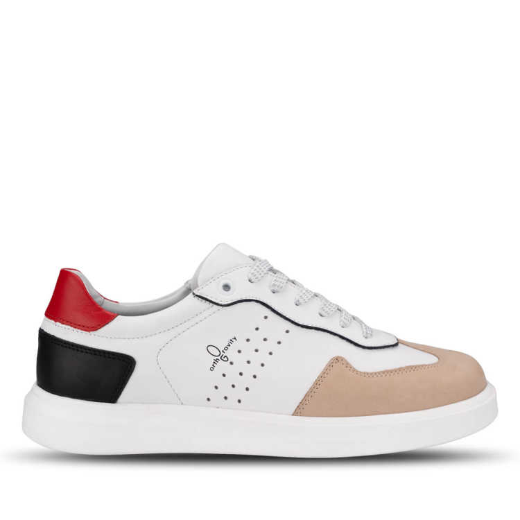 LEON-G Erkek Deri Ayakkabı Sütlü Kahve - Beyaz - Forelli