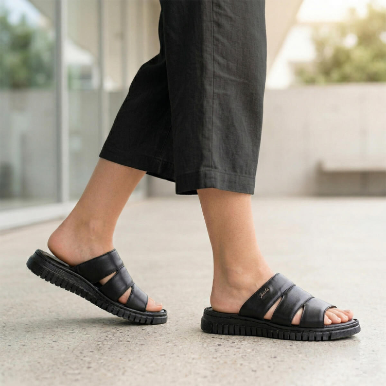 LUCI-G Kadın Deri Terlik Siyah-Soft - Forelli (1)