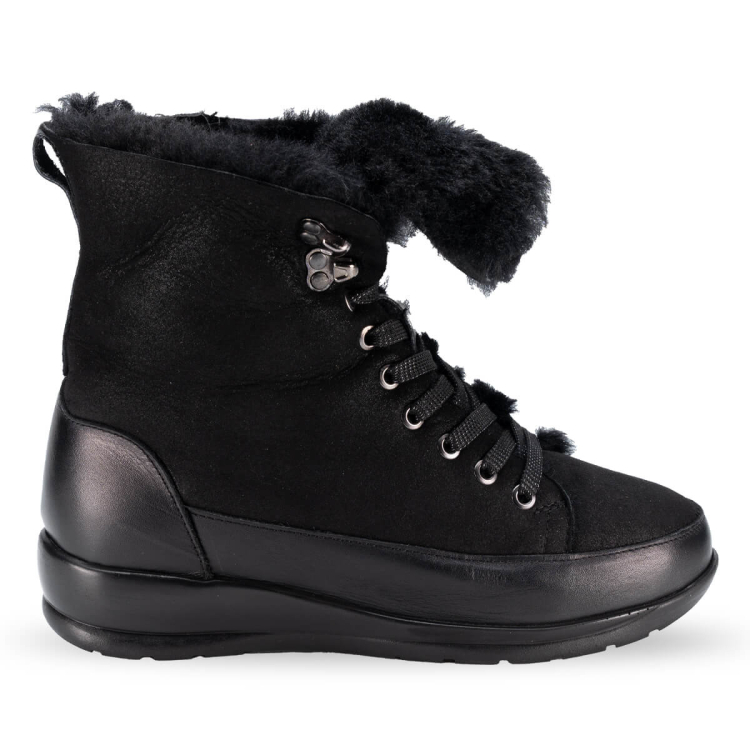 WOOL-K Kadın Kürklü Deri Bot Siyah - Forelli