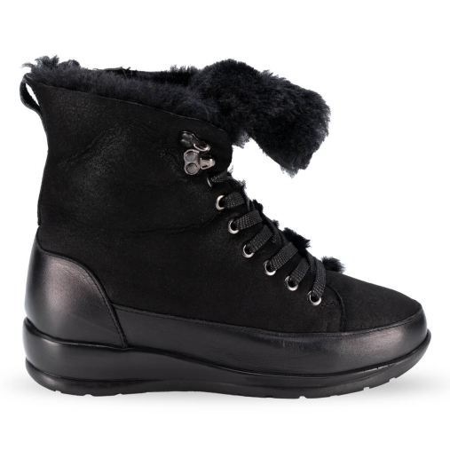 WOOL-K Kadın Kürklü Deri Bot Siyah - Forelli