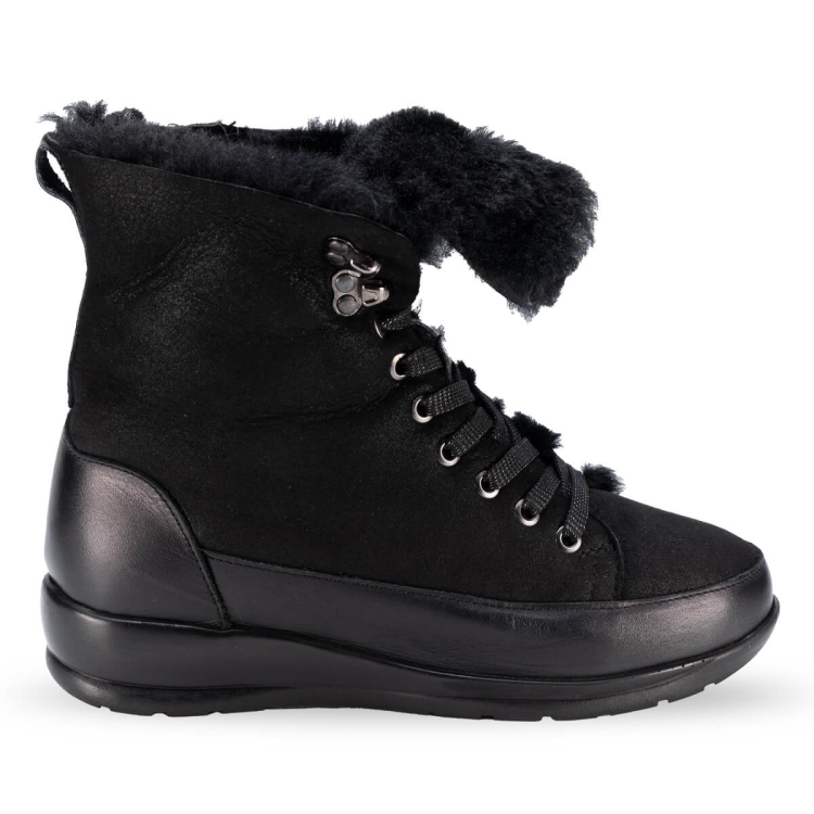 WOOL-K Kadın Kürklü Deri Bot Siyah - Forelli