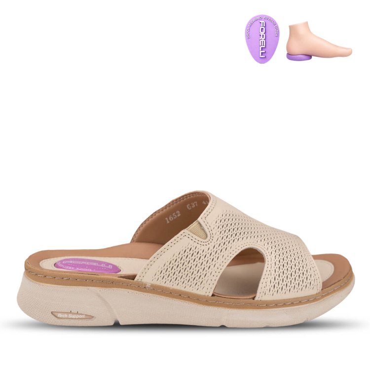 HANNA-G Kadın Deri Terlik Bej - Forelli