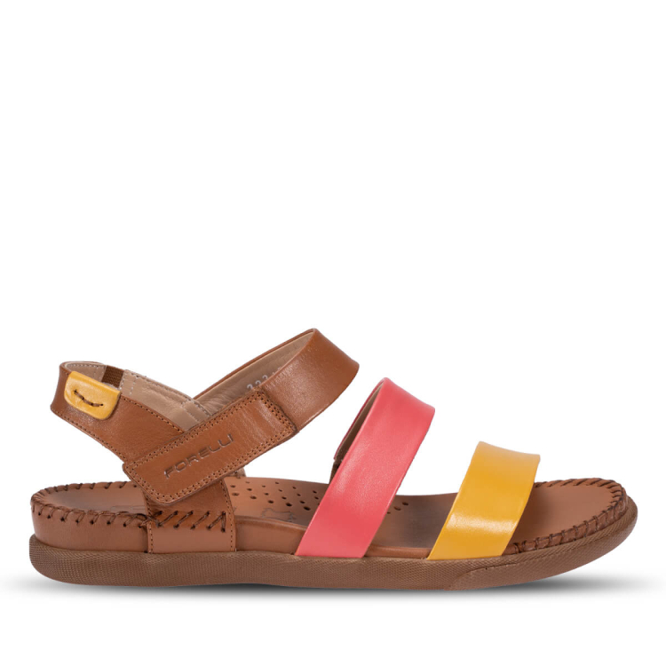 JESSE-G Kadın Deri Sandalet Taba-Sarı - Forelli