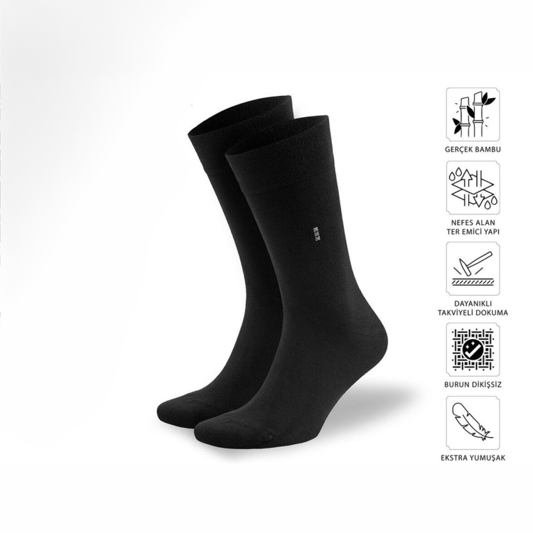 Kışlık Erkek Bambu Çorap Siyah - Forelli