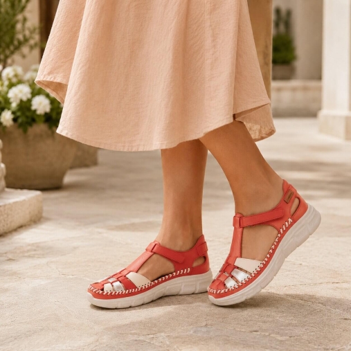 LEXI-H Kadın Deri Sandalet Kırmızı - 2