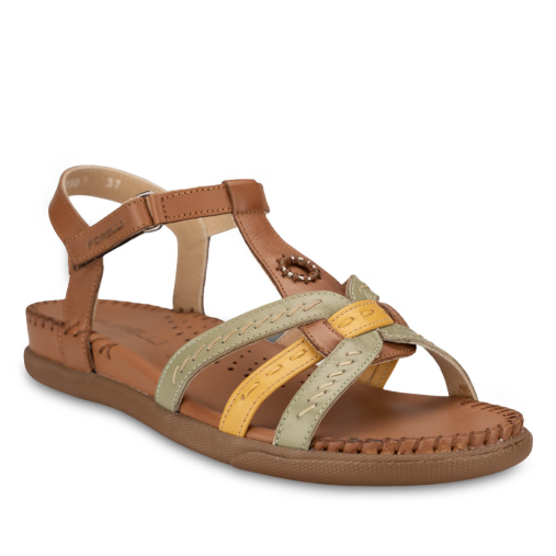 LUPIN-G Kadın Deri Sandalet Taba-Yeşil - 4