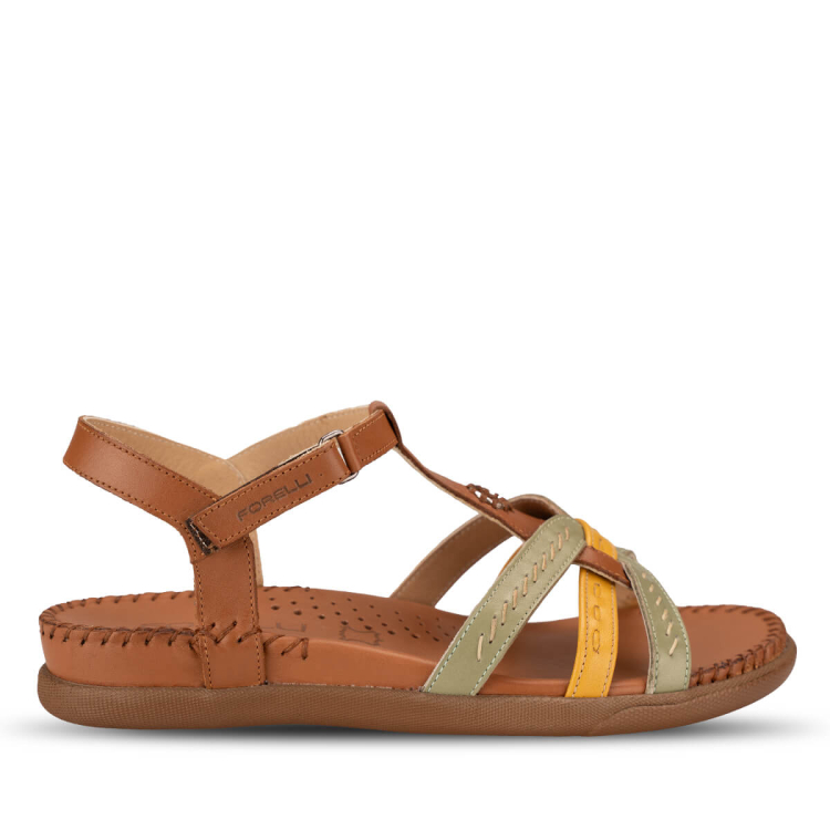 LUPIN-G Kadın Deri Sandalet Taba-Yeşil - Forelli