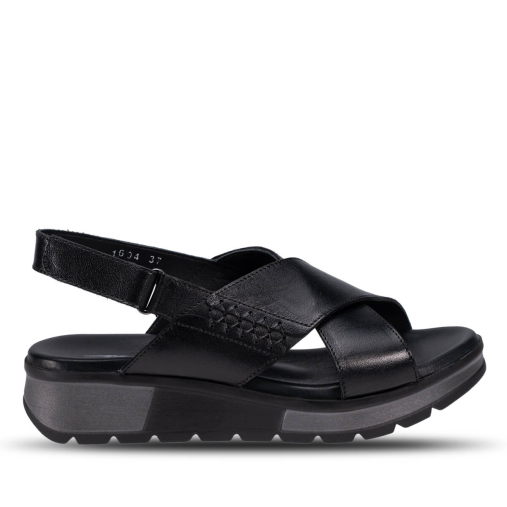 MAYON-G Kadın Deri Sandalet Siyah - Forelli