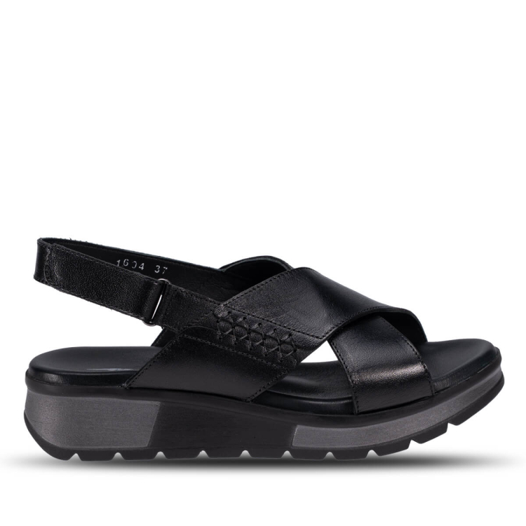 MAYON-G Kadın Deri Sandalet Siyah - Forelli