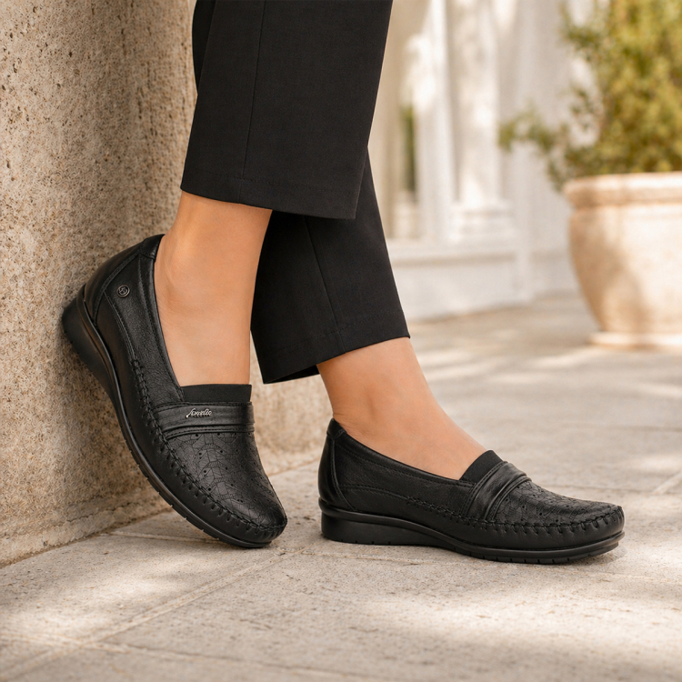 MIRAYE-H Kadın Deri Ayakkabı Siyah - Forelli (1)