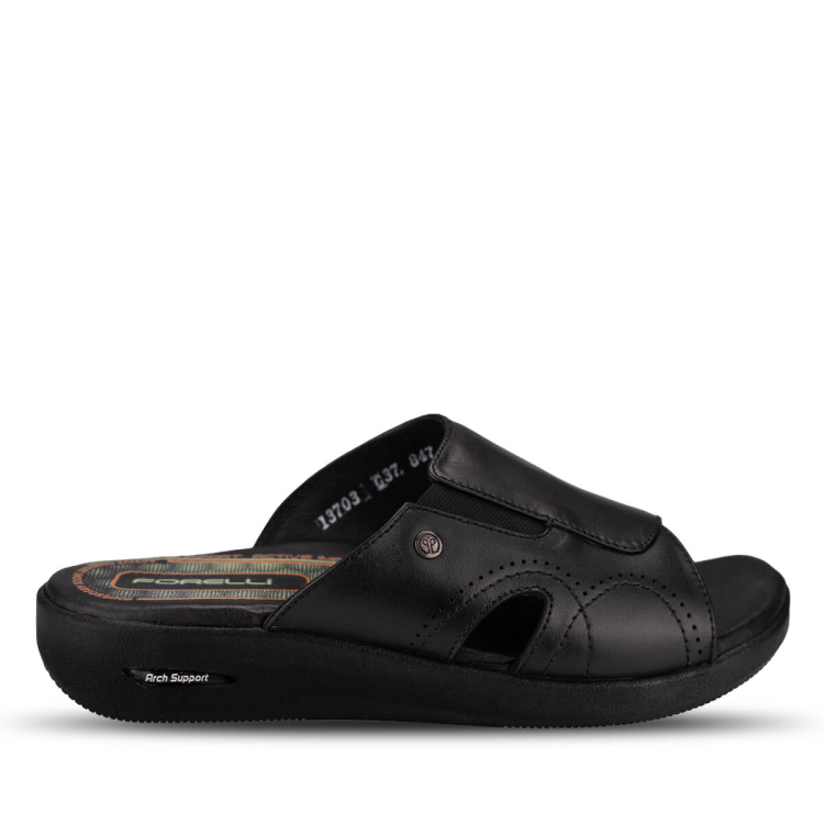 NAYE-G Kadın Deri Terlik Siyah - Forelli