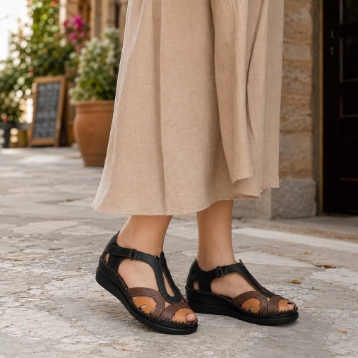 SALLY-G Kadın Deri Sandalet Siyah-Taba - 2