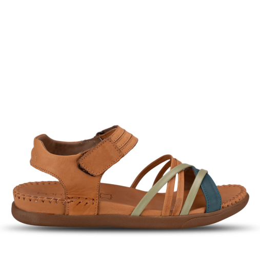 SIDNEY-G Kadın Deri Sandalet Taba-Yeşil - Forelli