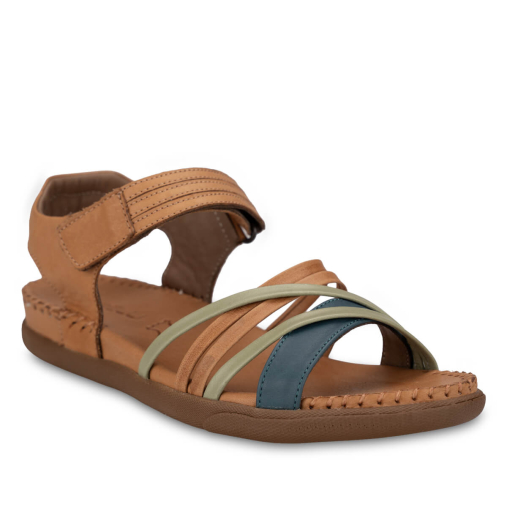 SIDNEY-G Kadın Deri Sandalet Taba-Yeşil - 4