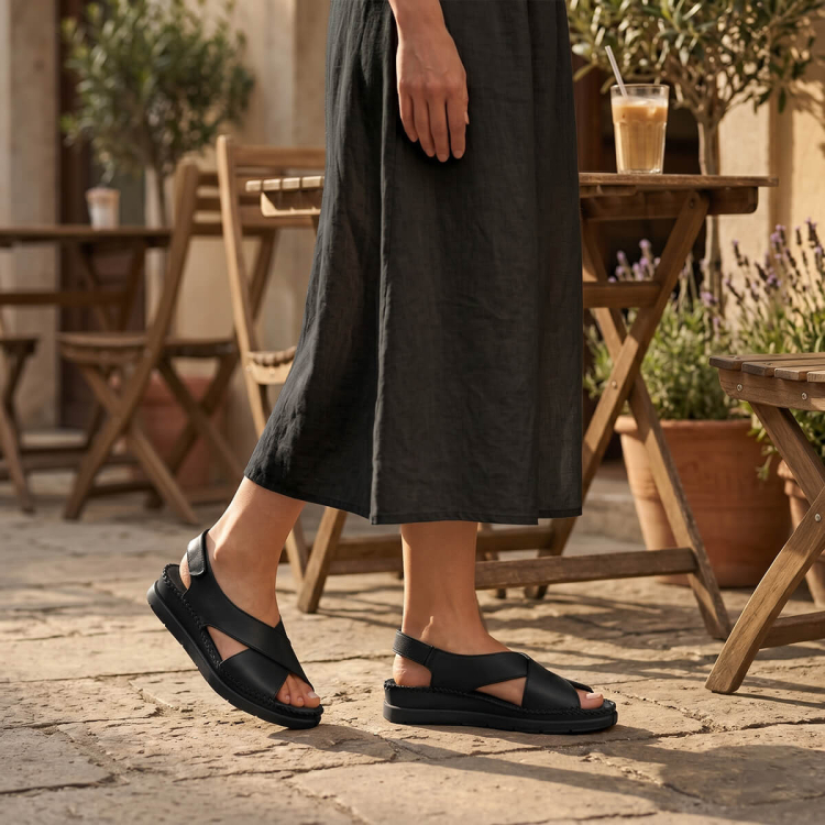 TINA-G Kadın Deri Sandalet Siyah - Forelli (1)