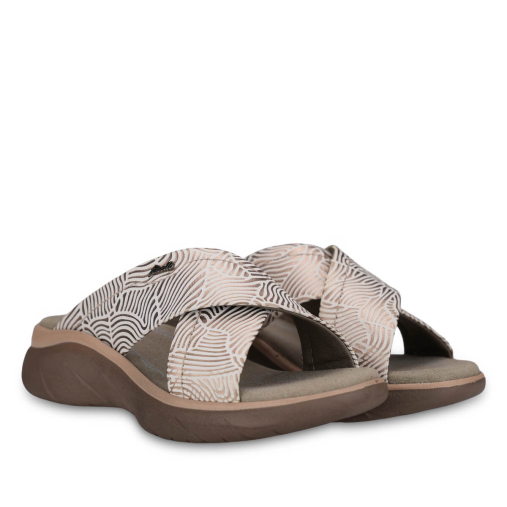 TOKYO-G Kadın Deri Terlik Bej Baskılı - 3