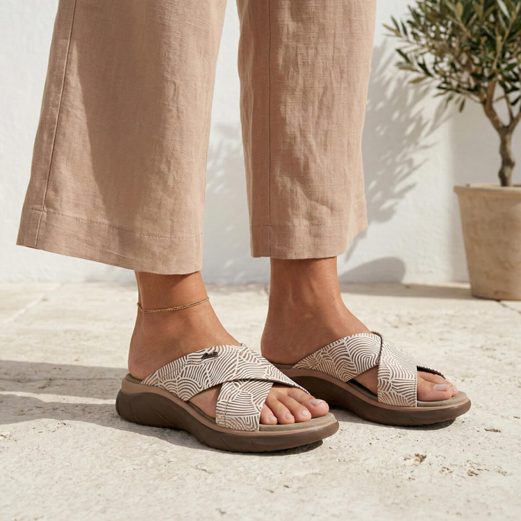 TOKYO-G Kadın Deri Terlik Bej Baskılı - Forelli (1)