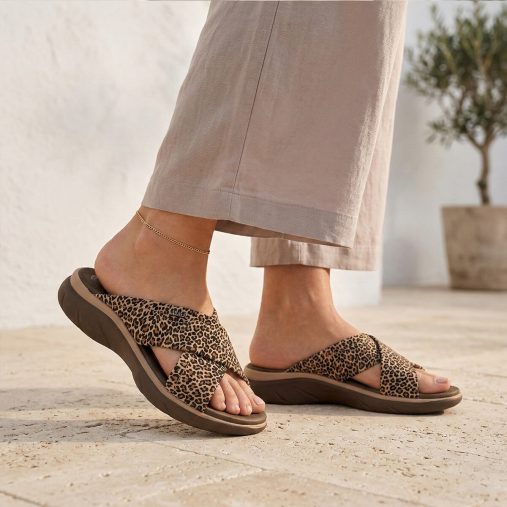 TOKYO-G Kadın Deri Terlik Bej Leopar - 2